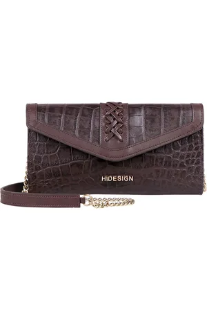Hidesign Women Brown Textured Leather Envelope with Sling Strap