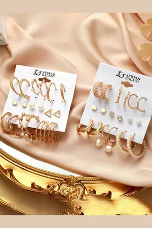 Jewels Galaxy Set Of 18 Gold Plated Contemporary Hoop Earrings