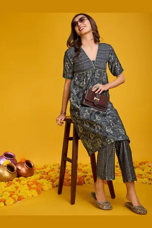 Ishin Ethnic Motifs Printed Short Sleeves Chanderi Silk Kurta