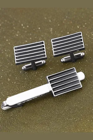 Peora Black Cufflink & Tie Pin Set