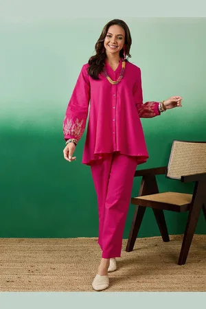Sangria Pink Embroidered Shirt & Palazzo
