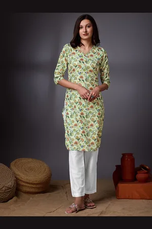 Ishin V Neck Floral Printed Crepe Kurta
