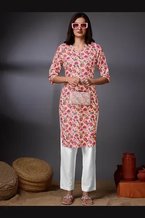 Ishin Floral Printed V-Neck Crepe Straight Kurta