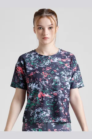 ONLY Women Blue Floral Printed Pockets Boxy T-shirt