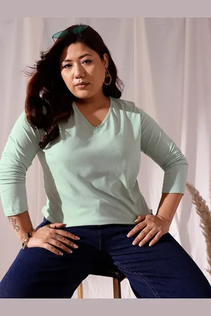 CURVY STREET Plus Size V-Neck Cotton T-shirt