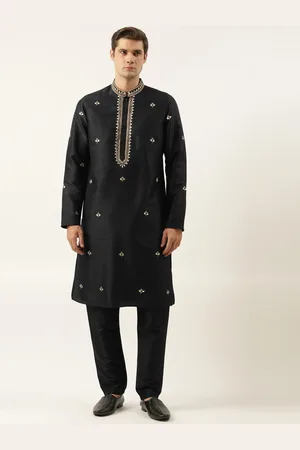 TheEthnic.Co Ethnic Motifs Embroidered Long Sleeves Mandarin Collar Kurta with Pyjamas
