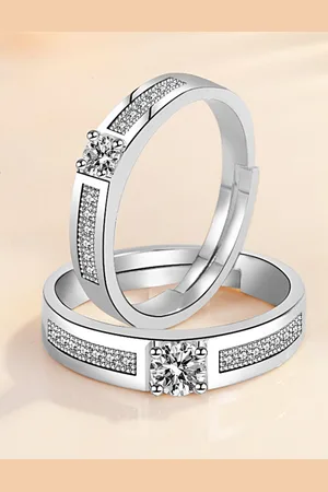 Peora Set Of 2 Silver-Plated AD Studded Couple Ring