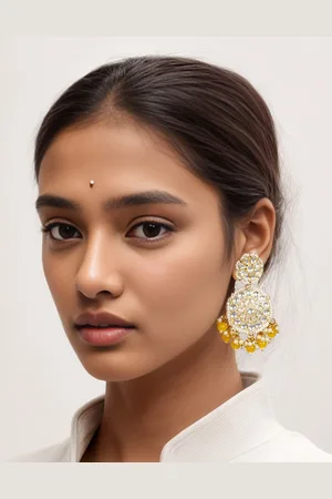 Aadita Gold-Plated Kundan-Studded & Beaded Contemporary Chandbalis