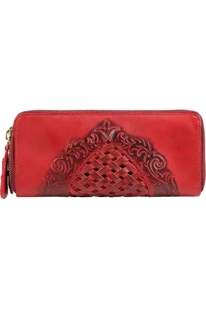 Hidesign Women Red Textured Zip Around Leather Wallet