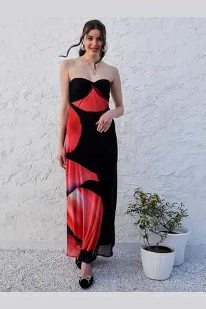 ATHENA Black Abstract Printed Strapless Maxi Dress