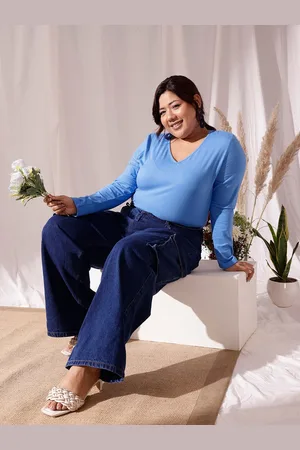CURVY STREET Plus Size V-Neck Cotton T-shirt