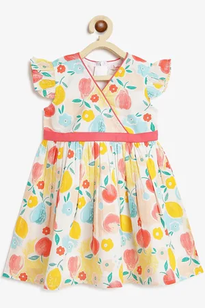 Campana Girls Conversational Print Cotton Fit & Flare Casual Dress