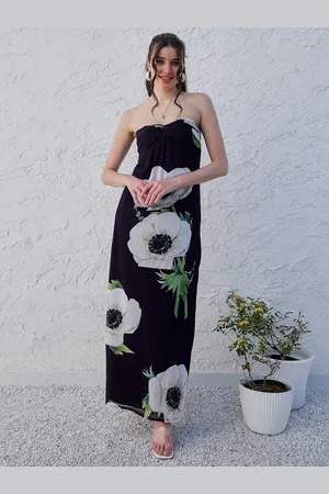 ATHENA Black Floral Printed Strapless Maxi Dress