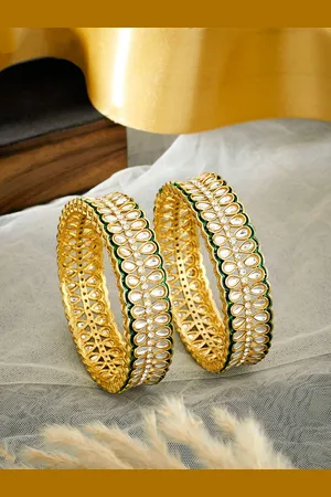 ATIBELLE Set Of 2 Gold Plated Kundan Studded Bangle
