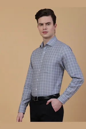 JADE BLUE Men Grid Tattersall Checks Opaque Checked Formal Shirt