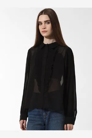 ONLY Textured Spread Collar Long Puff Sleeves Casual Shirt