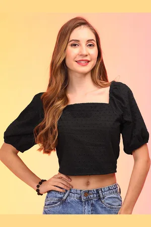 Globus Puff Sleeve Cotton Schiffli Crop Top