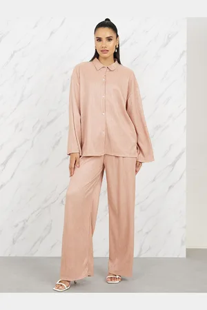Styli Beige Shirt Collar Shirt With Wide Leg Trousers
