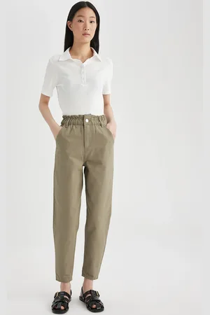 DeFacto Women Mid Rise Pure Cotton Cigarette Trousers