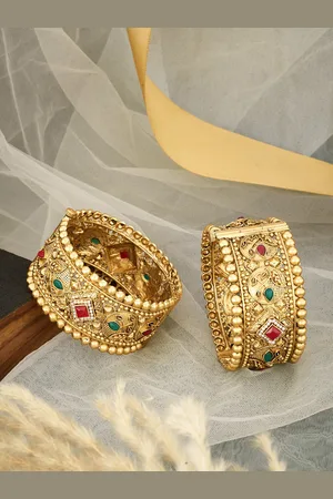 ATIBELLE Set Of 2 Gold Plated Stone Studded Bangle
