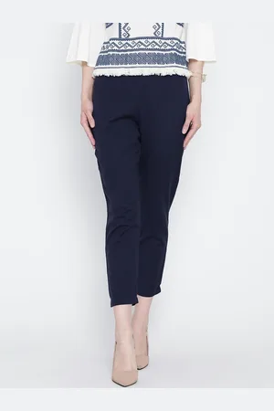 Rangriti Women Navy Cropped Cigarette Trousers