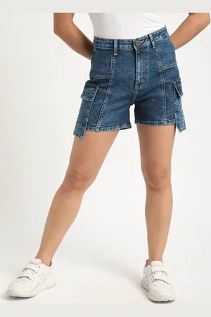 Bene Kleed Women High-Rise Denim Cargo Shorts