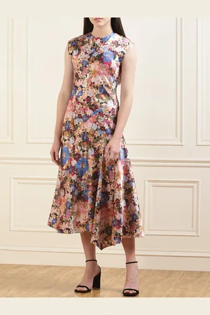 Ted Baker Floral Print Round Neck Asymmetric Maxi Dress