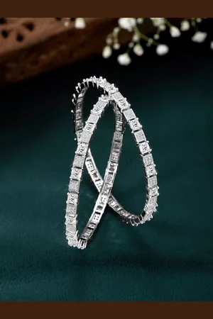 Peora Set Of 2 Silver Plated CZ Studded Bangle