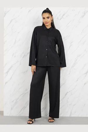 Styli Black Shirt Collar Shirt With Wide Leg Trousers