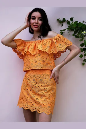 ATHENA Self Designed Schiffli Pure Cotton Top & Skirt Co-Ord