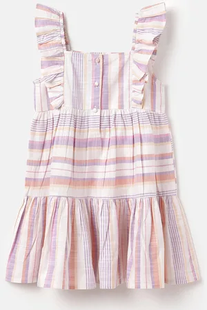 Benetton Girls Striped Ruffles Tiered Cotton A-Line Dress