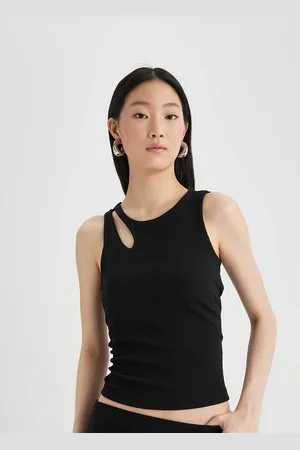 DeFacto Women Cotton Solid Fitted Top With Cut Out