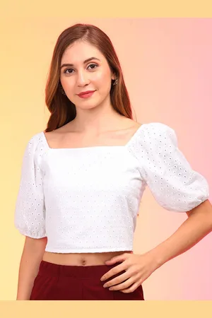 Globus Puff Sleeve Cotton Schiffli Crop Top