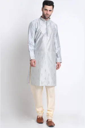 Kraft Floral Sequinned Embroidered Pure Silk Kurta With Churidar