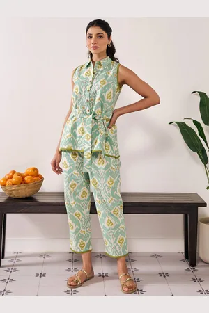 anayna Ikat Printed Sleeveless Shirt & Trousers Co-Ords Set