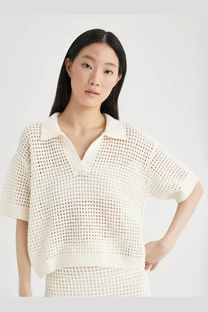 DeFacto Self Design Shirt Collar Knitted Shirt Style Top