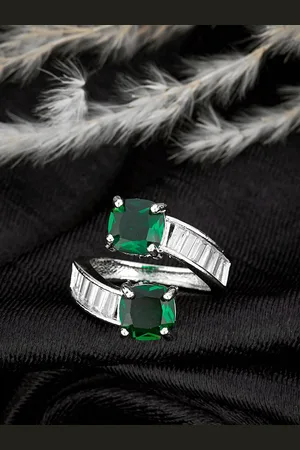 ATIBELLE Silver-Plated CZ Studded Adjustable Finger Ring