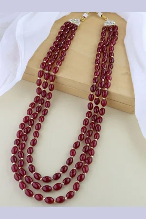 I Jewels Men Gold-Plated Stone Studded & Beaded Layered Necklace