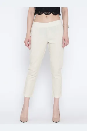 Rangriti Women Beige Cropped Cigarette Trousers