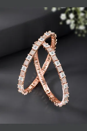 Peora Set Of 2 Rose Gold Plated Cubic Zirconia Studded Bangles