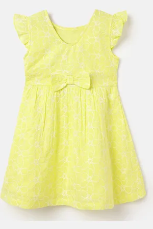 Benetton Girls Floral Embroidered Gathered Cotton A-Line Dress