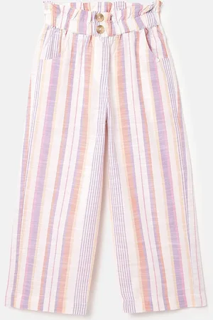Benetton Girls Mid-Rise Vertical Striped Pure Cotton Regular Trouser
