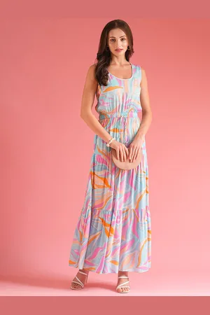 Globus Women Round Neck Sleeveless Abstract Print Fit & Flare Maxi Dress