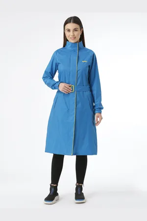 Zeel Women Blue & Yellow Solid Full Length Rain Jacket