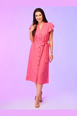 Globus V-Neck Flutter Sleeve Midi A-Line Dress
