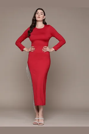 Bebe Future Glam High Slit Backless Bodycon Embellished Maxi Dress