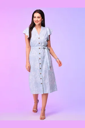 Globus Floral Printed Flutter Sleeve Midi Shirt Dress