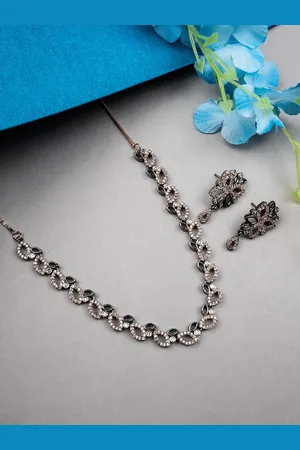 StileAdda Rhodium Plated AD Studded Bela Jewellery Set