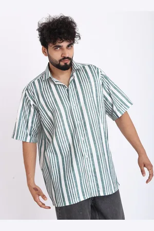 Brown brothers Vertical Stripes Spread Collar Short Sleeves Oversized Shirt