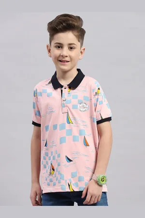 Monte Carlo Boys Graphic Printed Polo Collar Cotton T-shirt